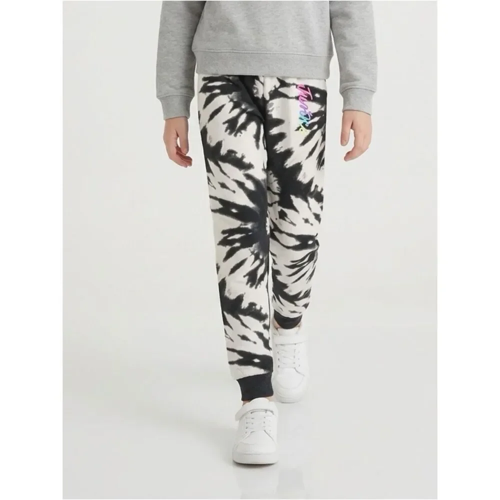 NWT Justice Girls Black White Tie Dye Joggers - Size Small